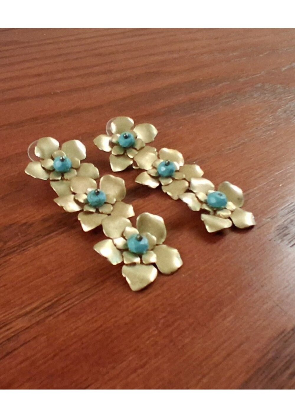 Tropical Floral Earrings Beach Dangle Drop Brass Vintage Extra Long 2.75 Inch